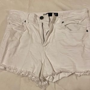 White high rise jean shorts.